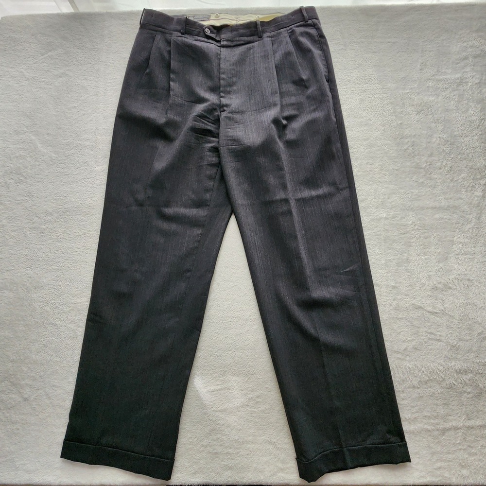 VTG 100% Wool Trousers Pants 40 x 32 Charcoal Gray Pleated Made In Canada Career